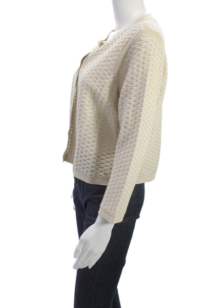 Lafayette 148 New York Womens Cardigan Beige Button 3/4 Sleeve Size L