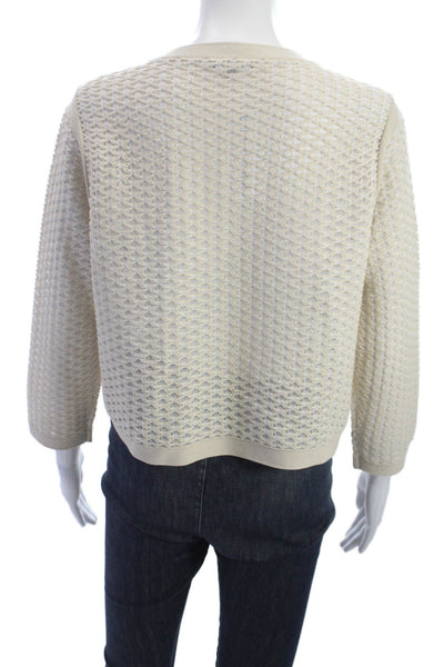 Lafayette 148 New York Womens Cardigan Beige Button 3/4 Sleeve Size L