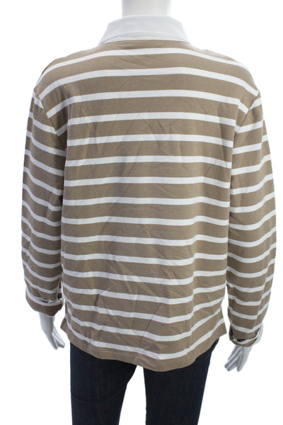 Margittes Women Basic Collared Striped Long Sleeve Blouse Beige Size 38