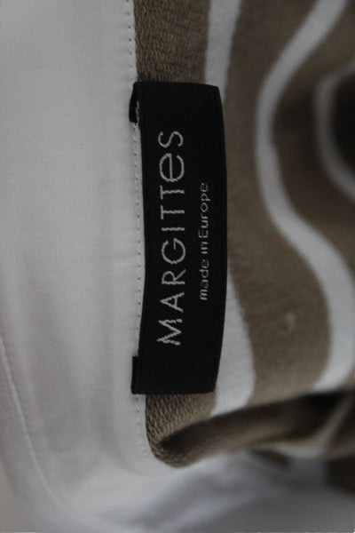 Margittes Women Basic Collared Striped Long Sleeve Blouse Beige Size 38