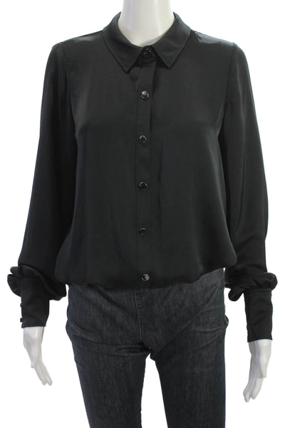 Ramy Brook Women Black Collared Button Up Long Sleeve Blouse Size M