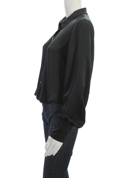 Ramy Brook Women Black Collared Button Up Long Sleeve Blouse Size M