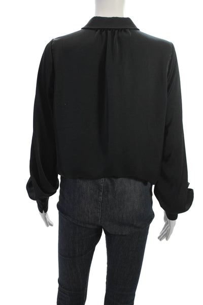Ramy Brook Women Black Collared Button Up Long Sleeve Blouse Size M