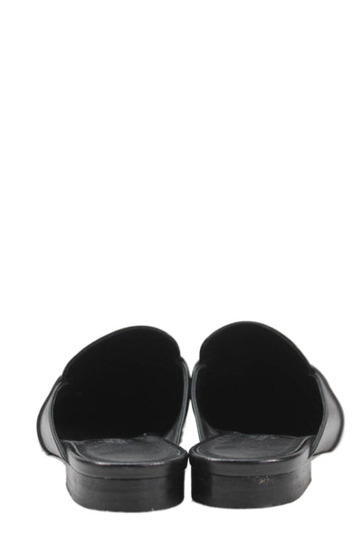 Hermes Womens Leather Slide On Mules Flats Black Size 36.5 6.5