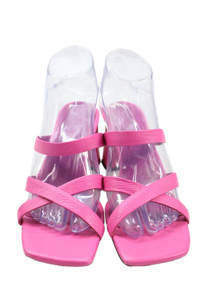 By Far Womens Square Toe Slip-On Block High Heeled Sandals Pink Size 8