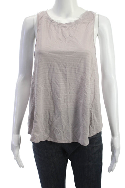 Lululemon Women Striped Crew Neck Sleeveless Tank Top Nylon Beige Size 4