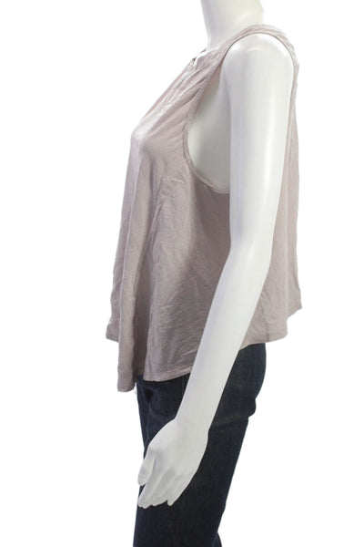 Lululemon Women Striped Crew Neck Sleeveless Tank Top Nylon Beige Size 4