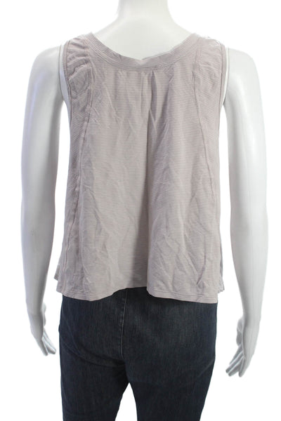 Lululemon Women Striped Crew Neck Sleeveless Tank Top Nylon Beige Size 4