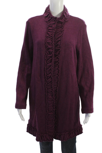 Pure Essence Women Collared Long Sleeve Purple Coatigan Size L