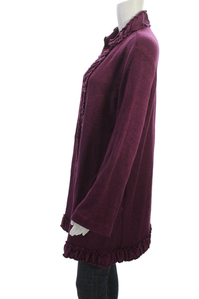 Pure Essence Women Collared Long Sleeve Purple Coatigan Size L
