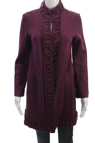 Pure Essence Women Purple High Neck Long Sleeve Coatigan Sweater Size XS