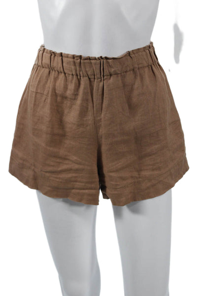 Larsen & Co Women Linen Solid Brown Beach Shorts Size S
