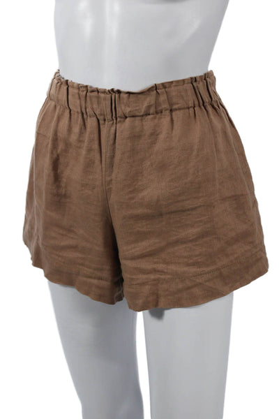 Larsen & Co Women Linen Solid Brown Beach Shorts Size S