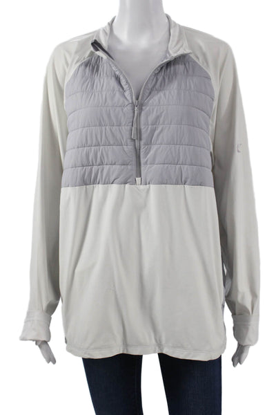 Johnnie-o Women Quilted Windbreaker Jacket Gray Zip Mock Neck Outdoor Size L
