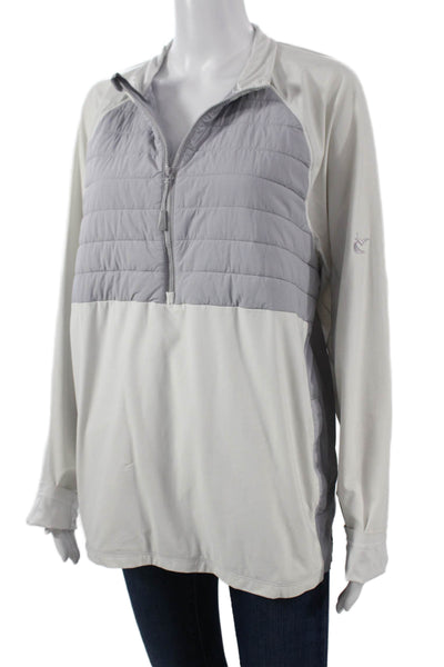 Johnnie-o Women Quilted Windbreaker Jacket Gray Zip Mock Neck Outdoor Size L