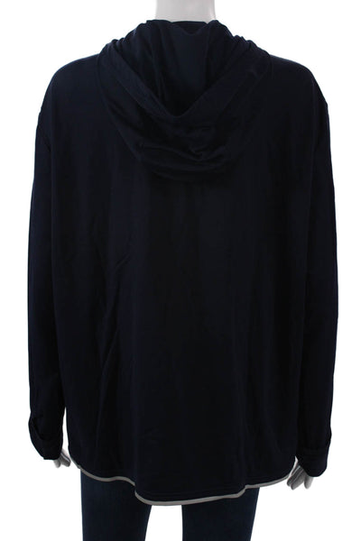 Greyson Women Pullover Hoodie Dark Blue Zip High Neck Long Sleeve Size L