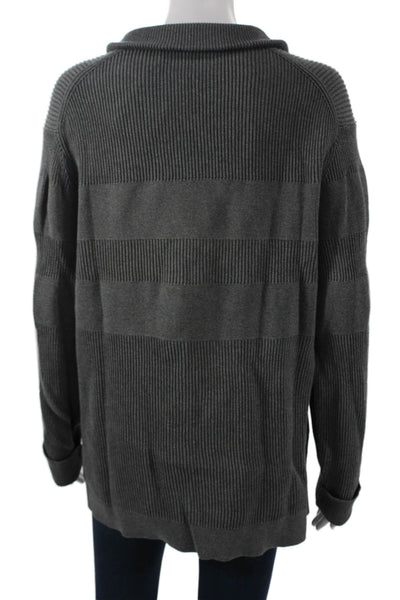 Theory Women Striped Dark Gray Collared Zip Pullover Sweater Long Sleeve Size L
