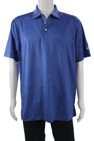 Peter Millar Mens Fish Print Short Sleeve Polo Shirt Blue Size L