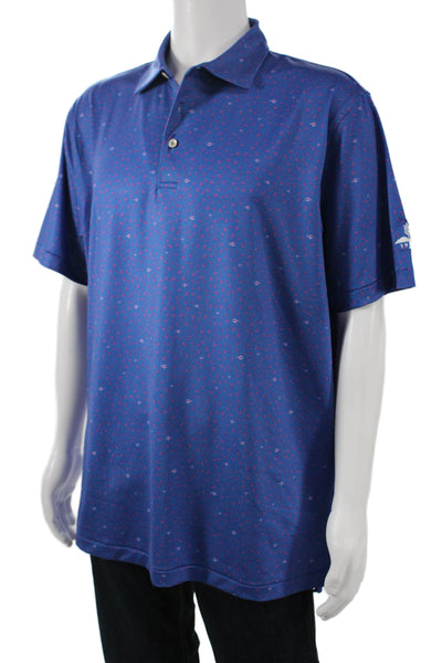 Peter Millar Mens Fish Print Short Sleeve Polo Shirt Blue Size L