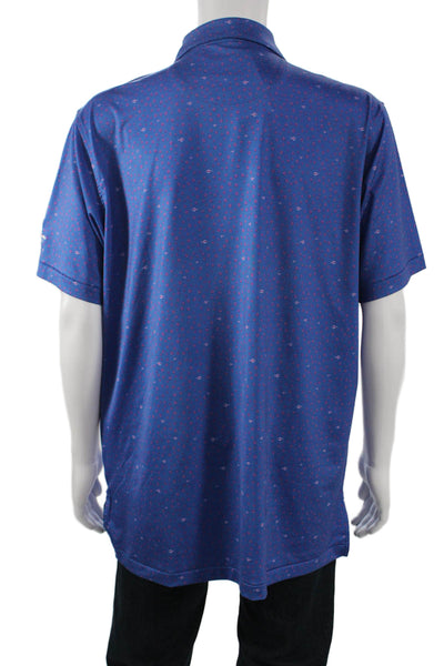 Peter Millar Mens Fish Print Short Sleeve Polo Shirt Blue Size L