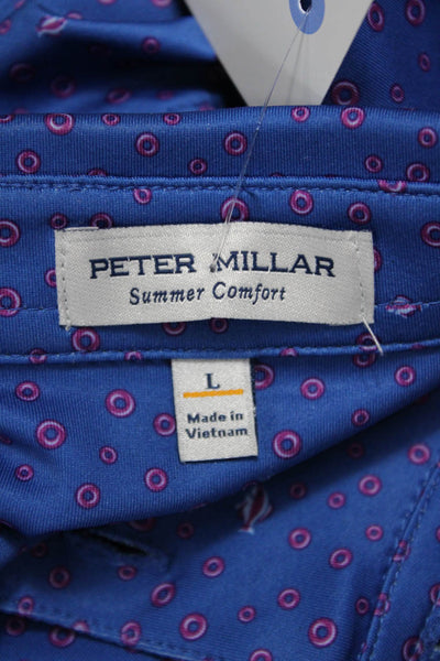 Peter Millar Mens Fish Print Short Sleeve Polo Shirt Blue Size L