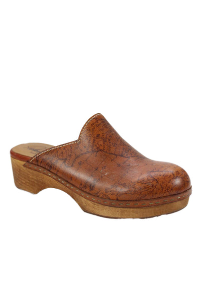 Patricia Nash Womens Leather Map Print Clog Heels Brown Size 7.5