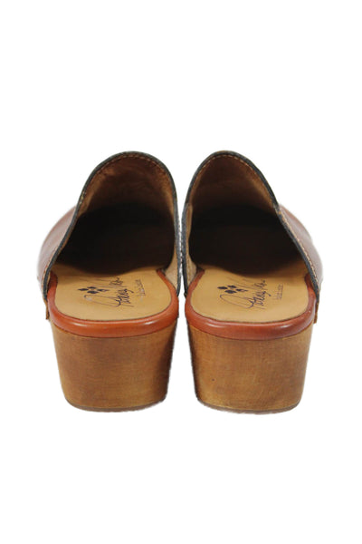 Patricia Nash Womens Leather Map Print Clog Heels Brown Size 7.5