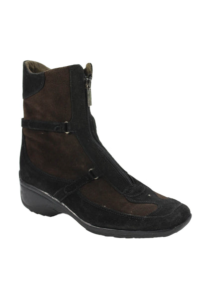 Aquatalia By Marvin K Womens Suede Front Zipper Ankle Boots Black Brown Size 7.5