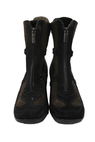 Aquatalia By Marvin K Womens Suede Front Zipper Ankle Boots Black Brown Size 7.5