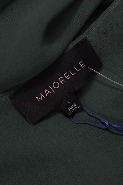 Majorelle Womens Bohemian Green V-Neck Tie Long Sleeve Blouse Size L