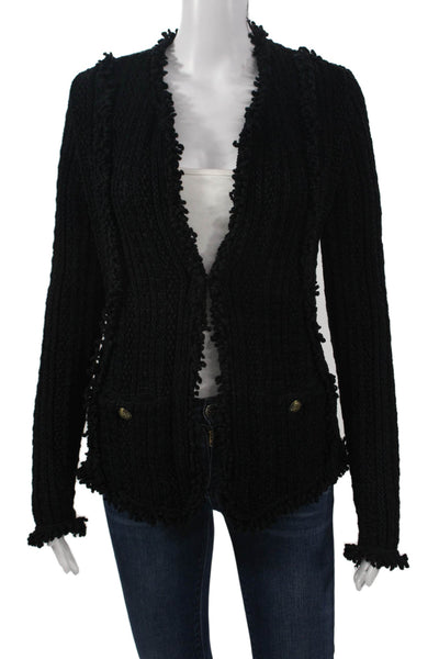 Intermix Womens Black Button Front Blazer V Neck Long Sleeve Size 4