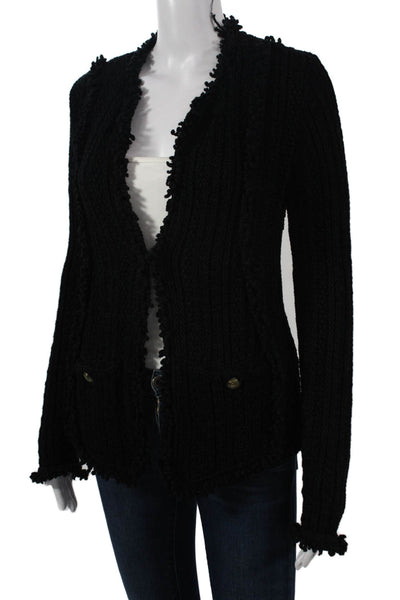 Intermix Womens Black Button Front Blazer V Neck Long Sleeve Size 4