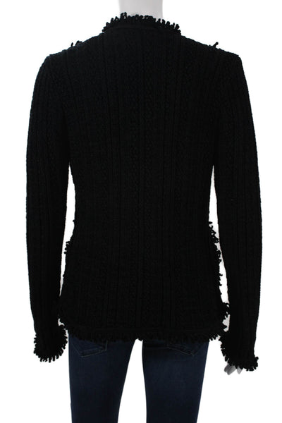 Intermix Womens Black Button Front Blazer V Neck Long Sleeve Size 4