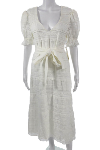 Tularosa Womens Fit & Flare Sundress White V-Neck Short Sleeve Bohemian Size L