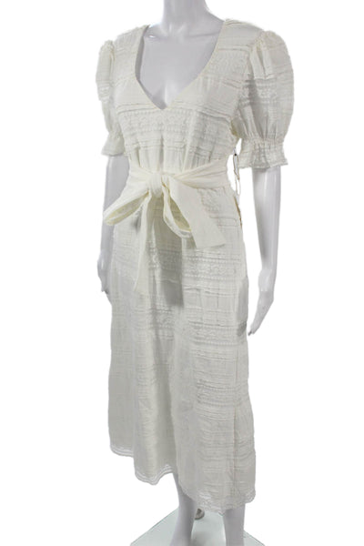 Tularosa Womens Fit & Flare Sundress White V-Neck Short Sleeve Bohemian Size L