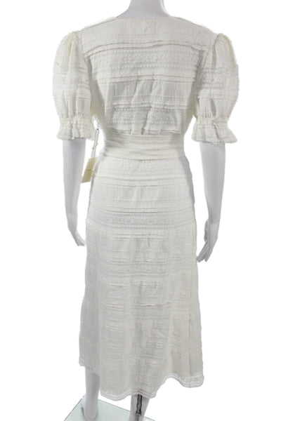 Tularosa Womens Fit & Flare Sundress White V-Neck Short Sleeve Bohemian Size L