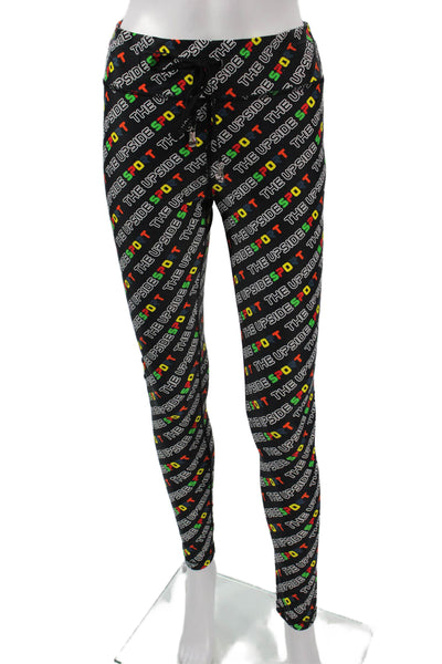 The Upside Women Black Colorful Graphic Print Ankle Leggings Drawstring Size 10