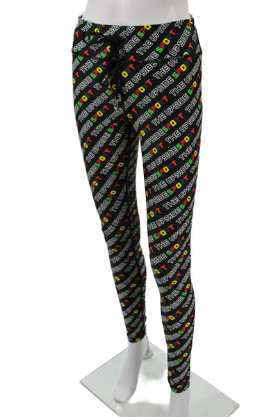 The Upside Women Black Colorful Graphic Print Ankle Leggings Drawstring Size 10