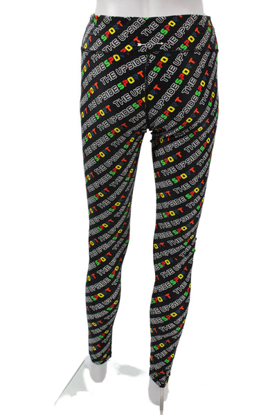 The Upside Women Black Colorful Graphic Print Ankle Leggings Drawstring Size 10