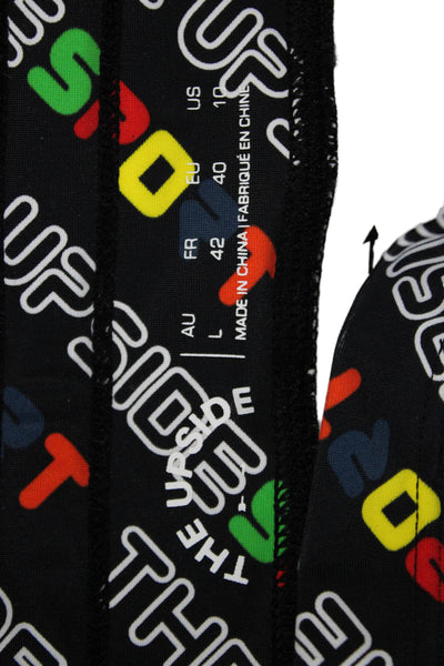 The Upside Women Black Colorful Graphic Print Ankle Leggings Drawstring Size 10