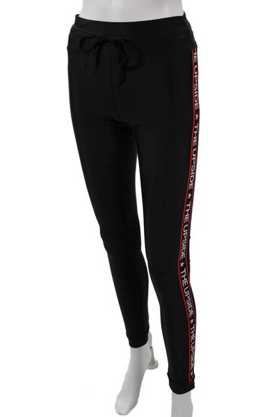 The Upside Women Striped Black Ankle Jogger Leggings Drawstring Size 8