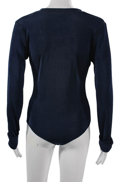 ALIX NYC Women V Neck Long Sleeve Bodysuit Blue Solid Size L