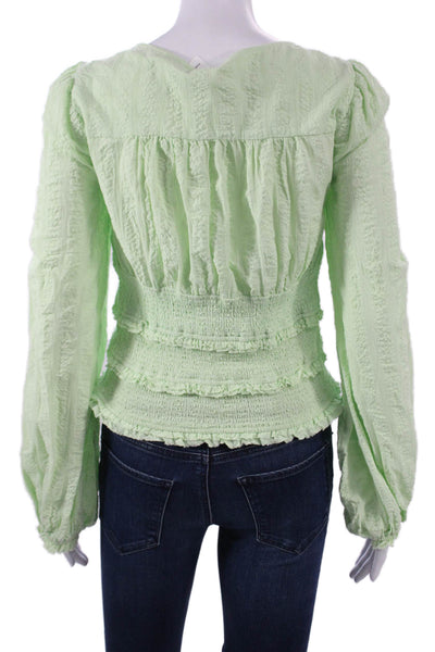 Free People Women Cropped Green Cotton Long Sleeve Blouse Size M