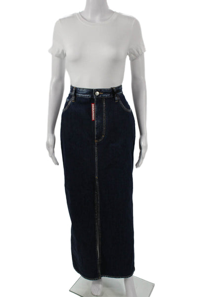 Dsquared2 Womens Maxi Straight Pencil Skirt Dark Blue 100% Cotton Size 44