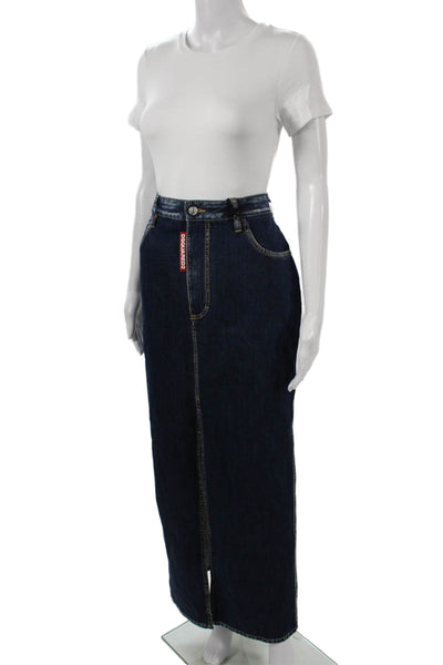 Dsquared2 Womens Maxi Straight Pencil Skirt Dark Blue 100% Cotton Size 44
