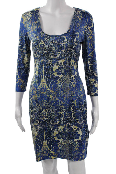 Just Cavalli Women Dark Blue Paisley Bodycon Dress Size M