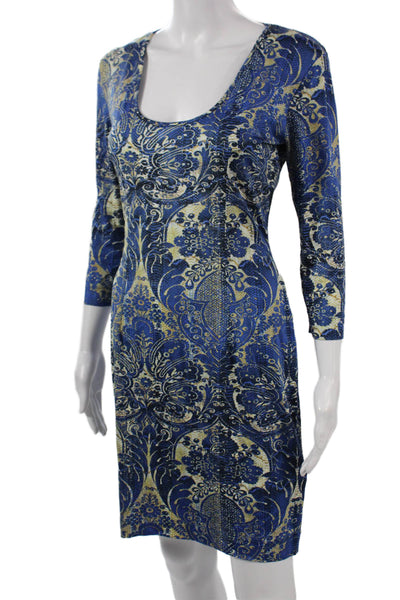 Just Cavalli Women Dark Blue Paisley Bodycon Dress Size M
