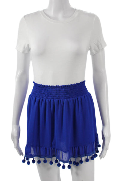 Ramy Brook Womens Short Peasant Skirt Solid Blue Size S