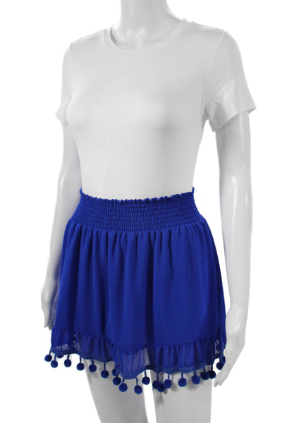 Ramy Brook Womens Short Peasant Skirt Solid Blue Size S