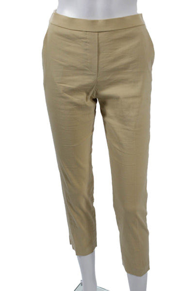 Theory Women Ankle Cropped Khaki Petite Linen Blend Pants Size 00